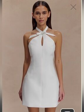 Meshki Freya Halter Bow Mini Dress - Ivory